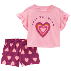 Girls' Heart Loose Fit Pajama Set 2R008310