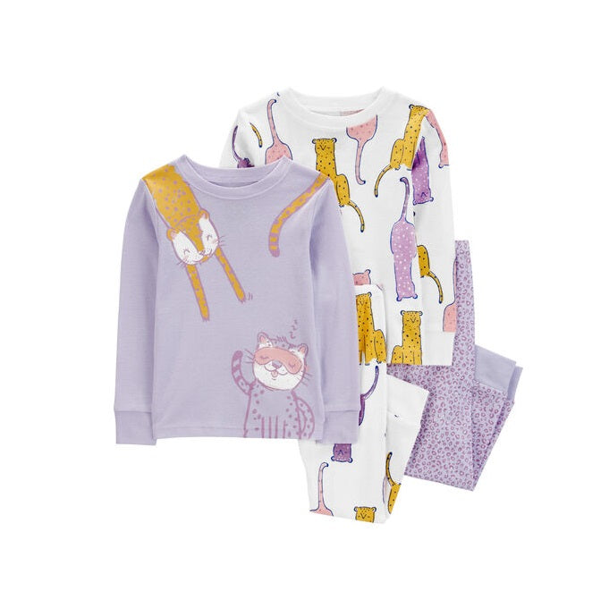 Girls' 4-Piece Purple Cat PJ Set 1R493010-969