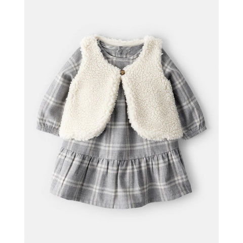 Baby Girl 2-Piece Plaid Sherpa Vest & Dress Set 1U192610