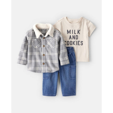 Baby Boy's 3-Piece Plaid Shacket Outfit Set