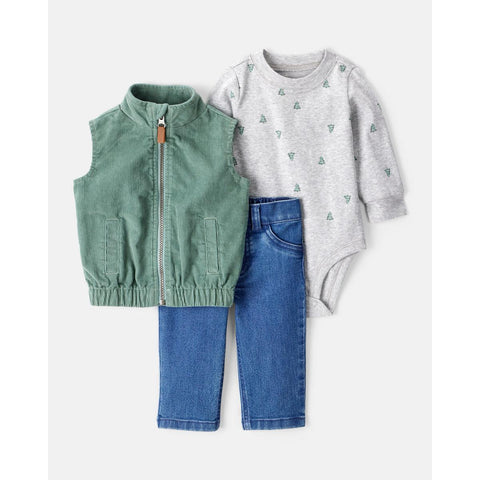 Baby Boys' 3-Piece Corduroy Vest, Bodysuit & Pant Set 1T604310