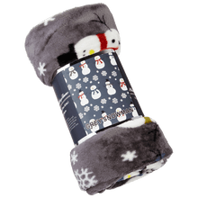 Gray snowman throw blanket rolled up in package