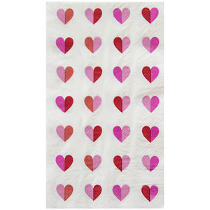 QUEST/DINNER NAPKINS HEARTS white background with pink heart grid