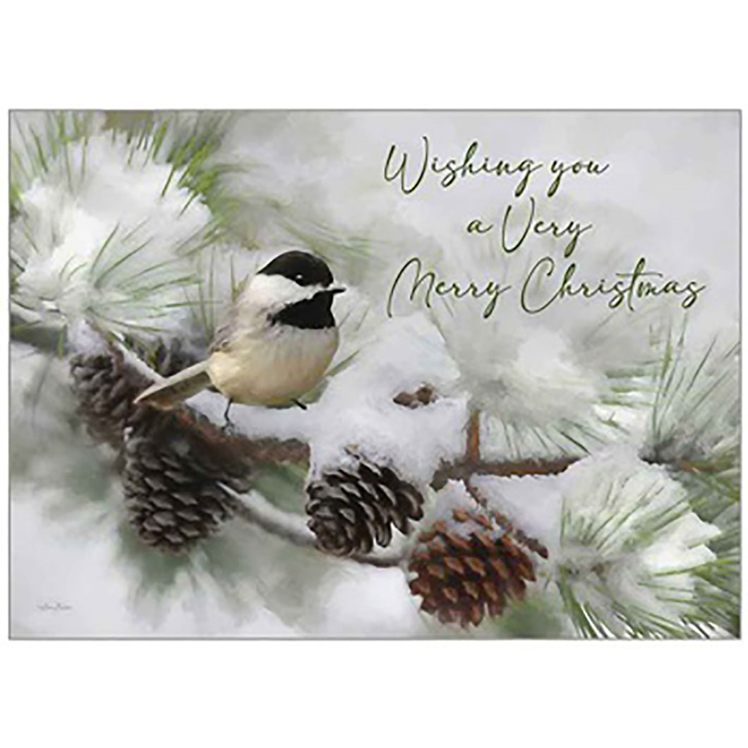 Chickadee In The Pines Christmas Card Outside