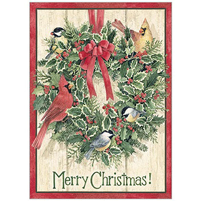 Wreath with Cardinals Christmas Boxed Cards HBX88166