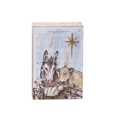 Hand Painted Manger with Animals Tabletop Sign TC04225
