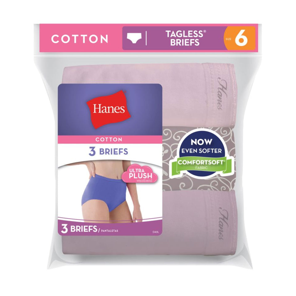 Hanes Ladies Tagless Cotton Briefs Value Pack, Assorted, Size 8