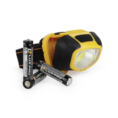 Luxpro LED Headlamp open showing batteries