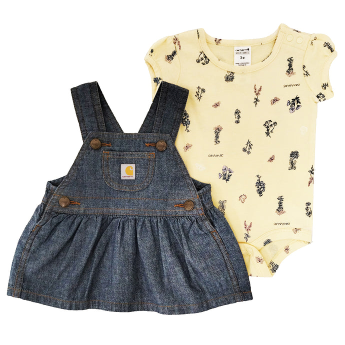 Baby Girls' Short-Sleeve Floral Print Bodysuit and Denim Jumper Set CG9893