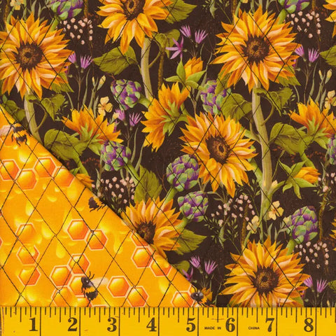 Sunflowers and Bees Print Quilted Cotton Fabric 131194