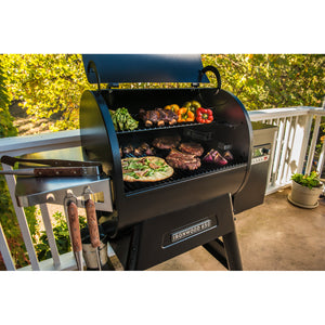 Traeger Ironwood 650 pellet grill with food inside