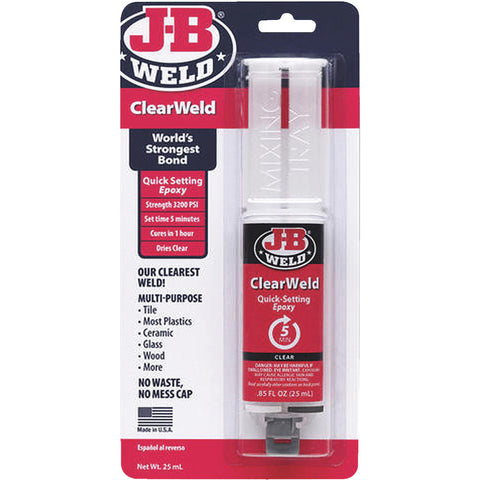 J-B Weld ClearWeld Syringe Epoxy Adhesive Clear 25 Ml