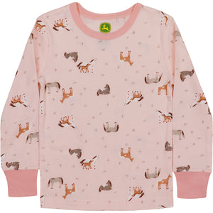 top, Girls' Horse Pasture Long-Sleeve Pajama Set J2S655