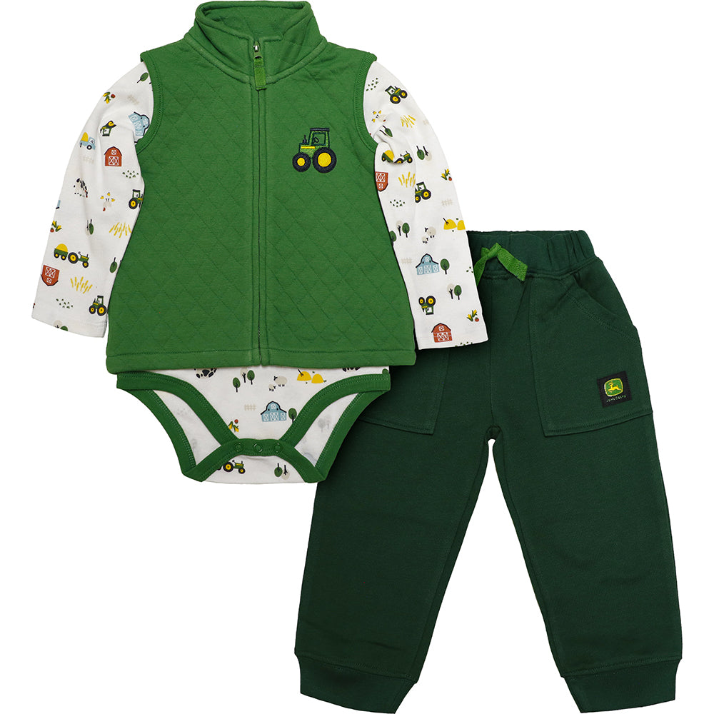 Boys' Long-Sleeve Bodyshirt, Vest & Pants Set J4S336GN