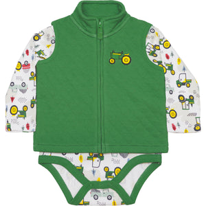 bodysuit with vest, Infant Boys' 3-Piece Long-Sleeve Tractor Set J4S582GN