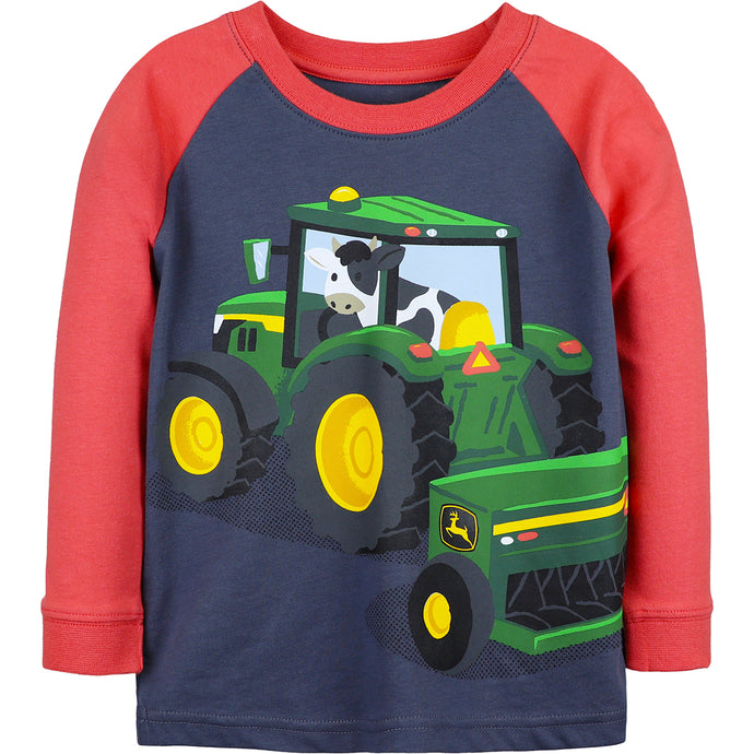 front, Toddler Boys' Long-Sleeve Cow Tractor Tee J4T558BT