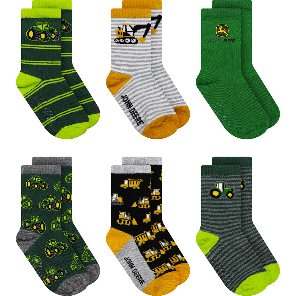 Boys' 6-Pack Tractor & Construction Crew Socks JD384MULTI