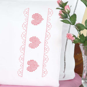 Cross Stitch Hearts & Lace Perle Edge Pillowcases 1600-544