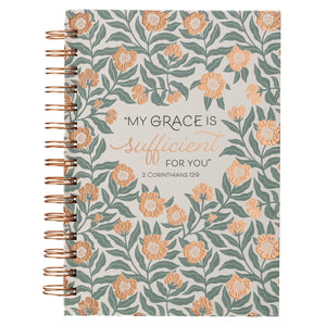 Christian Art Gifts Sufficient Grace Teal Floral Large Wirebound Journal - 2 Corinthians 12:9 JLW133