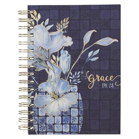 Grace Blue Floral Tile Spiral Wirebound Journal JLW236