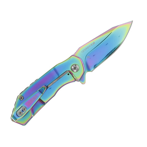 Open Valve Rainbow Folding Knife from right side