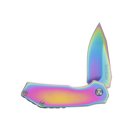 Open Valve Rainbow Folding Knife with blade half open