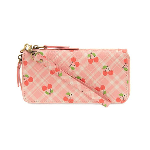 Pink Plaid Cherries Chloe Printed Zip-Around Wristlet