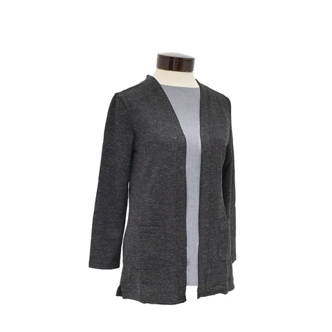 charcoal, Women's Open Front Ribbed Cardigan LA8401