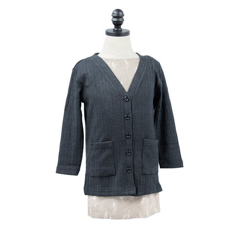 charcoal, Girls' Wide Rib Cardigan LA8402