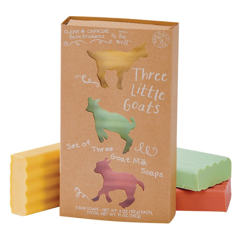 Three Little Goats gift set showing soaps & front of package
