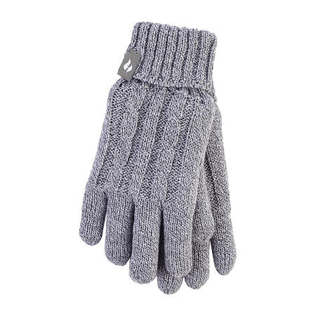 Gray Heat Holders Cable Knit Gloves
