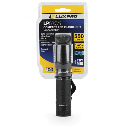 LuxPro Compact Bright 550 lumens LED flashlight, package