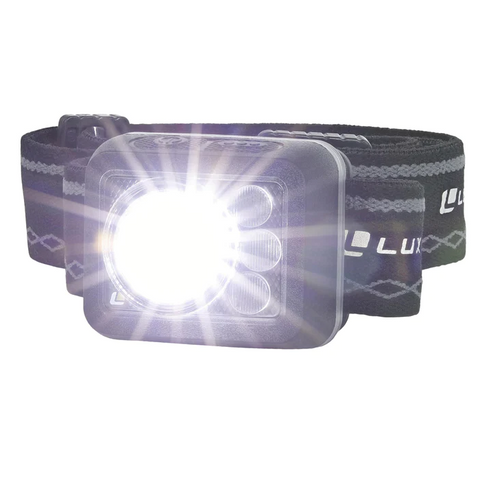 LuxPro Multi-Color Rechargeable Headlamp showing Spotlight mode