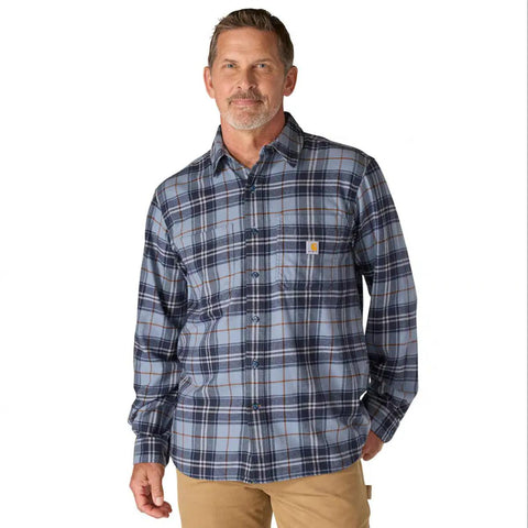 Navy Men's Rugged Flex Long-Sleeve Plaid Shirt 107010