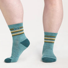 Light Teal Women�s Multi Stripe Cushioned Micro Crew Socks 9502