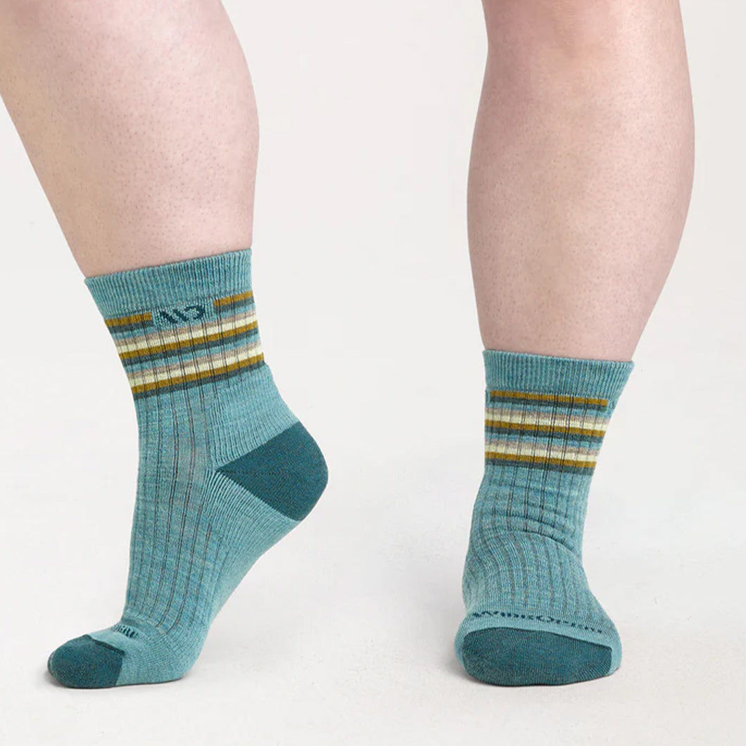 Light Teal Women�s Multi Stripe Cushioned Micro Crew Socks 9502
