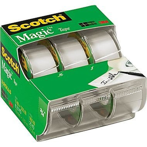 Magic Tape in Handheld Dispenser, 1 Core, 0.75 X 25 Ft, Clear, 3-Pack