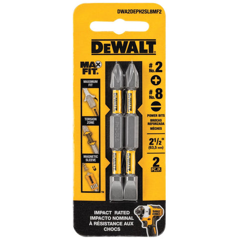 Max Fit Phillips/Slotted 2-3/4 in. L PH2/SL8 Double-Ended Screwdriver Bit Steel 2 Pc