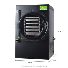 Harvest Right Home Pro Medium Freeze Dryer in black, showing dimensions