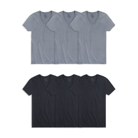 Men's Black & Gray V-Neck Undershirts 6-Pack 6P2CVWM