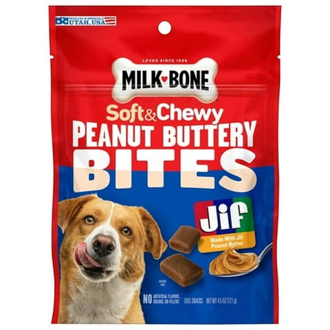 Milk Bone Peanut Buttery Bites Soft Dog Treats with Jif Peanut Butter 4.5 oz Bag