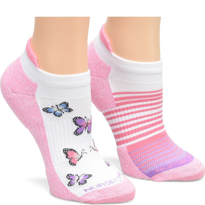 Pink Butterfly Stripe Women's 2-Pack Performance Anklet Socks NA0047499