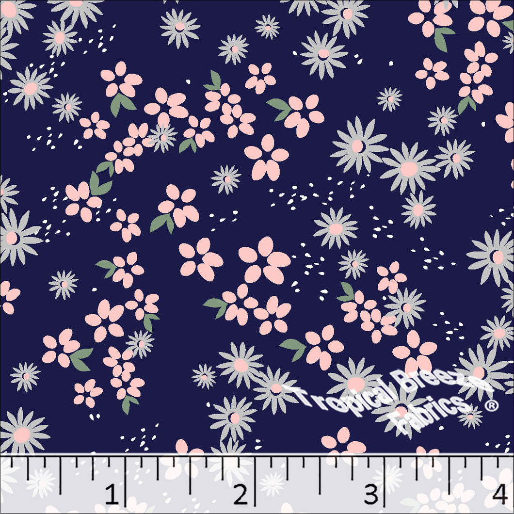 Navy Background Tropical Breeze Fabrics Standard Weave Fireworks Floral Poly Cotton Fabric 5703