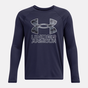 Navy Boys' UA Tech Hybrid Print Fill Long Sleeve Shirt 1380470
