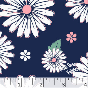 Navy Tropical Breeze Fabrics Standard Weave Daisies Poly Cotton Fabric 5708