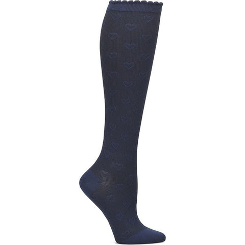 Navy Women's Scalloped Heart Compression Socks