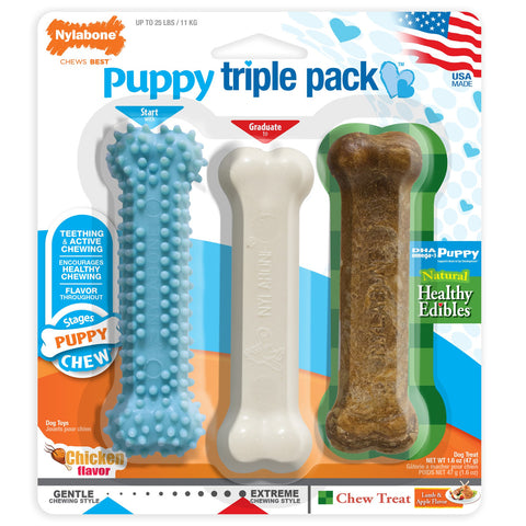 Puppy Chew Healthy Edibles Dog Treats Chicken & Bacon Flavor Small 3 Pack