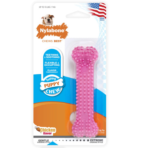 Puppy Chew Textured Teething Bone Dog Toy Chicken Flavor X-Small