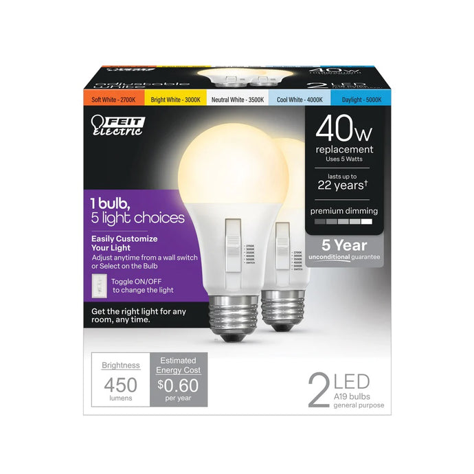 2-Pack 40W Selectable White LED Light Bulbs OM40DM/6WYCA/2