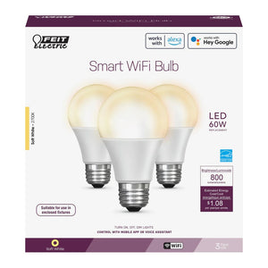 Soft White 3-Pack 60W LED A19 Smart WiFi Bulbs OM60/9